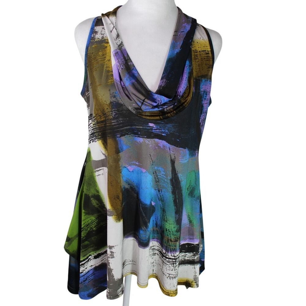 Lior Paris Mini Dress Tunic Cout Neck Asymmetrical Hem Y2K 90s Colorful L/XL